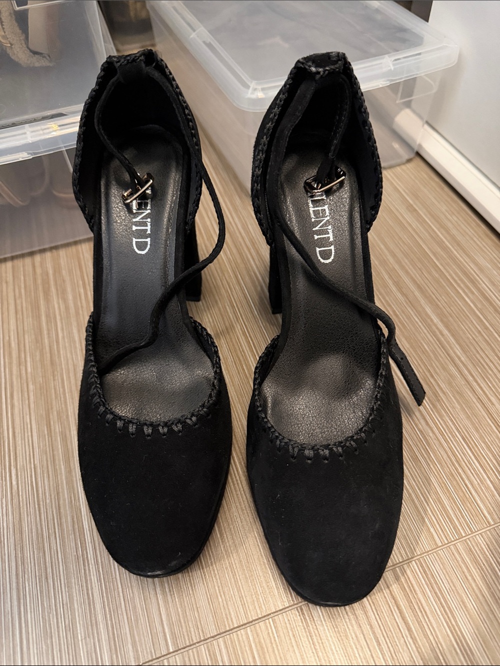 Black Suede Ankle-Tie Block Heels by LNTD